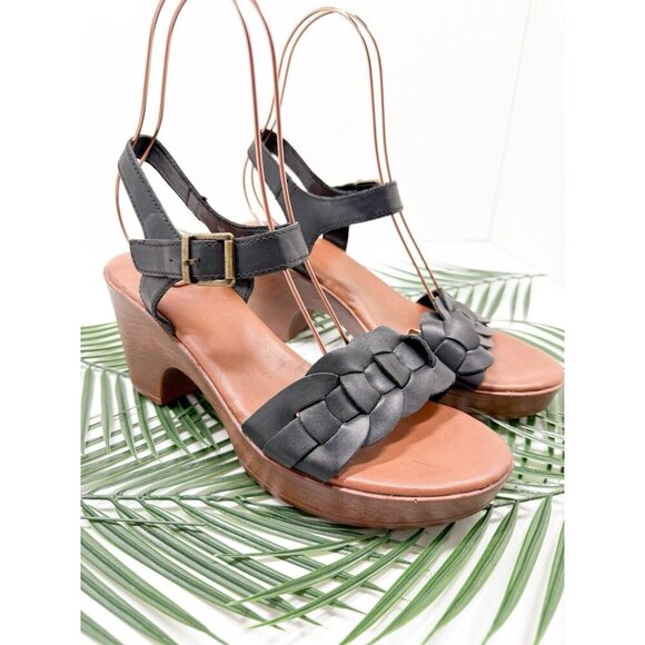 B.O.C Sandals Women's Black Gigi Faux Leather Braided Strappy Block Heel Sz 10M - Picture 1 of 11